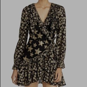 LoveShackFancy Black and Gold Star Floral Dress
